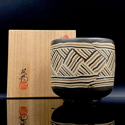 瀬戸市指定無形文化財保持者 初代 水野 双鶴 作 練込茶盌 ロックグラス #261