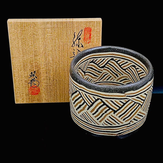 濑户市指定无形文化财产传承人 初代 水野双鹤（Mizuno Sokaku）作品 练込茶盌 洛克杯 #261