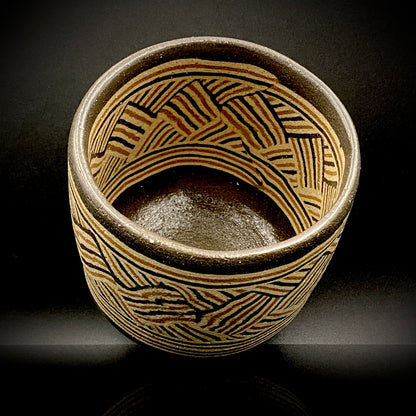 瀬戸市指定無形文化財保持者 初代 水野 双鶴 作 練込茶盌 ロックグラス #261