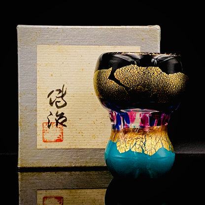 Permanent Collection Artist of the National Crafts Museum, etc., Denji Takeuchi, Hand-Blown Glass Sake Cup with Gold and Color Inclusions, Premium Shot Glass #259