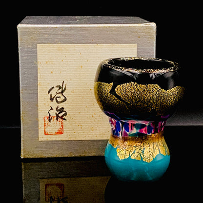 Permanent Collection Artist of the National Crafts Museum, etc., Denji Takeuchi, Hand-Blown Glass Sake Cup with Gold and Color Inclusions, Premium Shot Glass #259