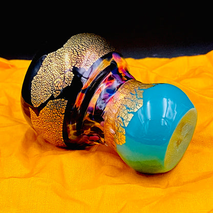 Permanent Collection Artist of the National Crafts Museum, etc., Denji Takeuchi, Hand-Blown Glass Sake Cup with Gold and Color Inclusions, Premium Shot Glass #259