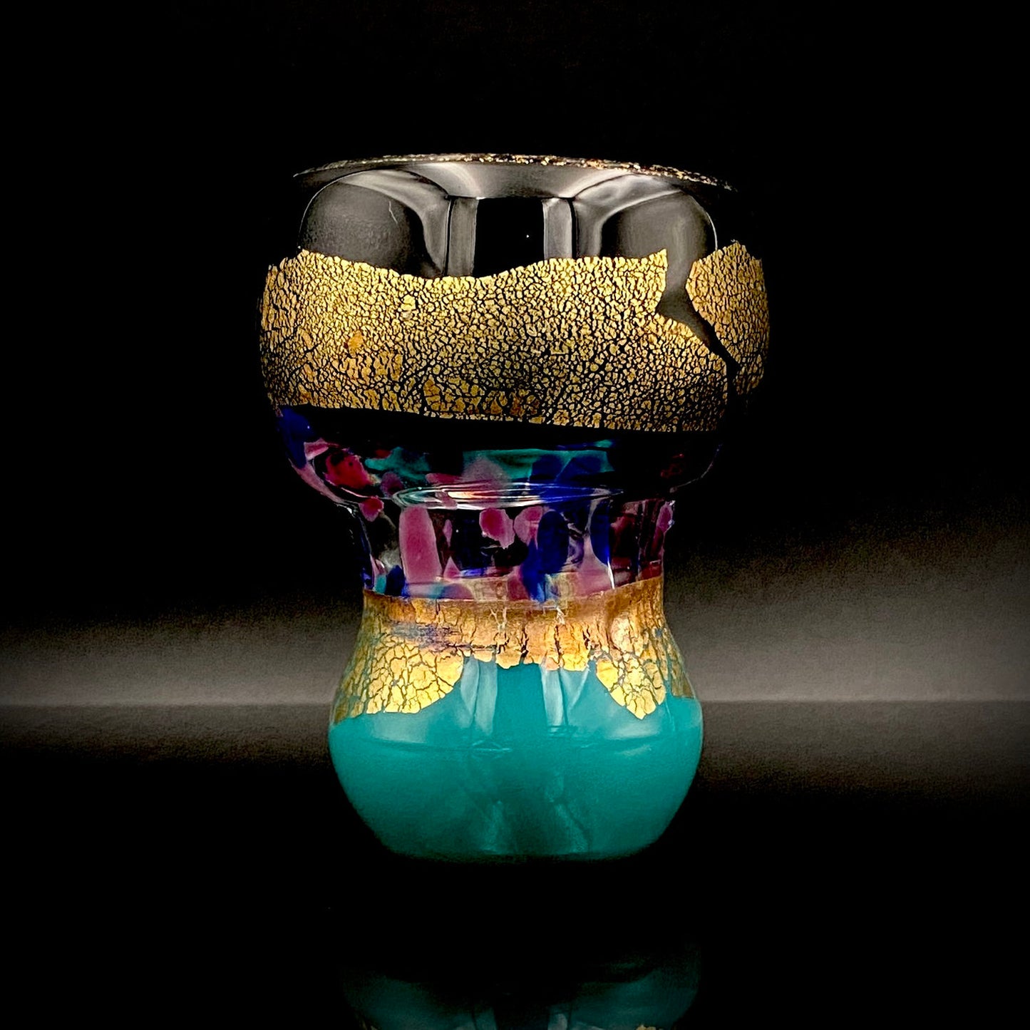 Permanent Collection Artist of the National Crafts Museum, etc., Denji Takeuchi, Hand-Blown Glass Sake Cup with Gold and Color Inclusions, Premium Shot Glass #259
