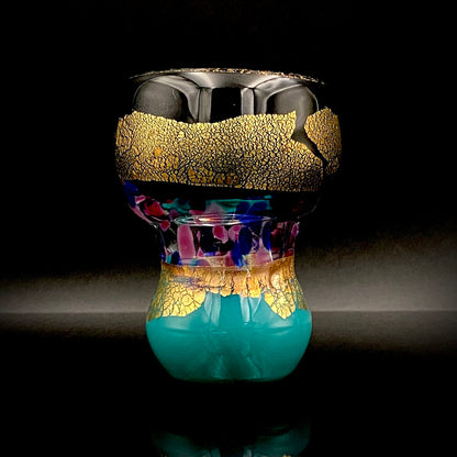 Permanent Collection Artist of the National Crafts Museum, etc., Denji Takeuchi, Hand-Blown Glass Sake Cup with Gold and Color Inclusions, Premium Shot Glass #259