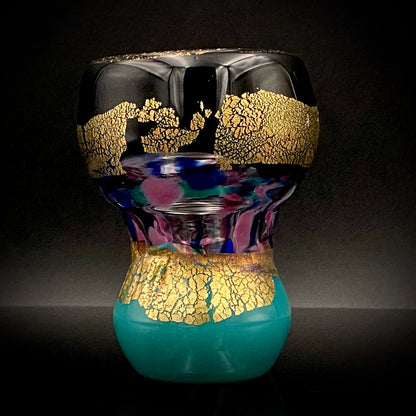 Permanent Collection Artist of the National Crafts Museum, etc., Denji Takeuchi, Hand-Blown Glass Sake Cup with Gold and Color Inclusions, Premium Shot Glass #259