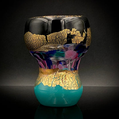 Permanent Collection Artist of the National Crafts Museum, etc., Denji Takeuchi, Hand-Blown Glass Sake Cup with Gold and Color Inclusions, Premium Shot Glass #259