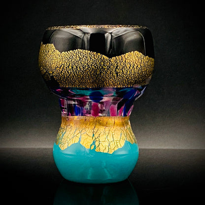 Permanent Collection Artist of the National Crafts Museum, etc., Denji Takeuchi, Hand-Blown Glass Sake Cup with Gold and Color Inclusions, Premium Shot Glass #259