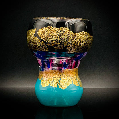 Permanent Collection Artist of the National Crafts Museum, etc., Denji Takeuchi, Hand-Blown Glass Sake Cup with Gold and Color Inclusions, Premium Shot Glass #259