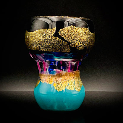 Permanent Collection Artist of the National Crafts Museum, etc., Denji Takeuchi, Hand-Blown Glass Sake Cup with Gold and Color Inclusions, Premium Shot Glass #259