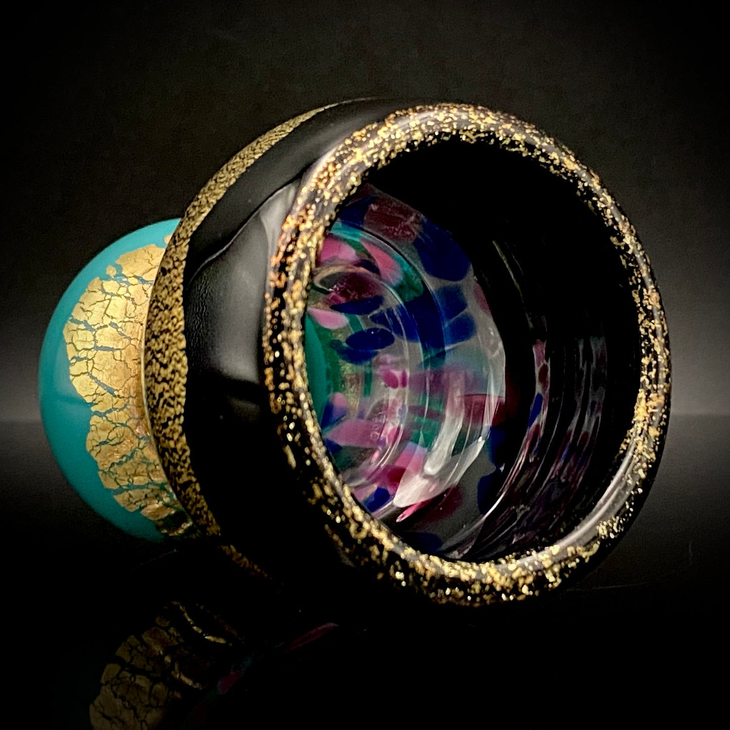 Permanent Collection Artist of the National Crafts Museum, etc., Denji Takeuchi, Hand-Blown Glass Sake Cup with Gold and Color Inclusions, Premium Shot Glass #259