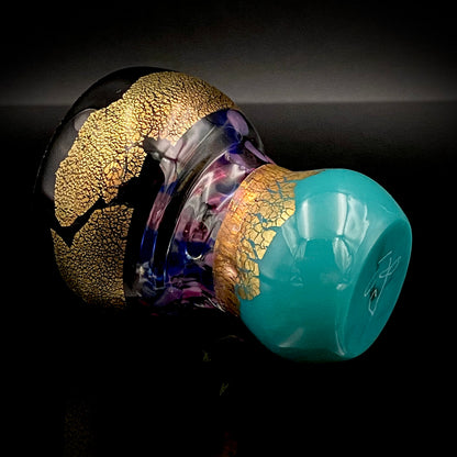 Permanent Collection Artist of the National Crafts Museum, etc., Denji Takeuchi, Hand-Blown Glass Sake Cup with Gold and Color Inclusions, Premium Shot Glass #259