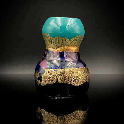 Permanent Collection Artist of the National Crafts Museum, etc., Denji Takeuchi, Hand-Blown Glass Sake Cup with Gold and Color Inclusions, Premium Shot Glass #259