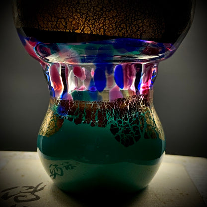Permanent Collection Artist of the National Crafts Museum, etc., Denji Takeuchi, Hand-Blown Glass Sake Cup with Gold and Color Inclusions, Premium Shot Glass #259