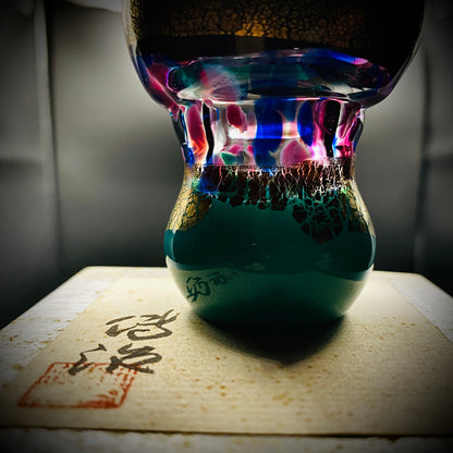 Permanent Collection Artist of the National Crafts Museum, etc., Denji Takeuchi, Hand-Blown Glass Sake Cup with Gold and Color Inclusions, Premium Shot Glass #259