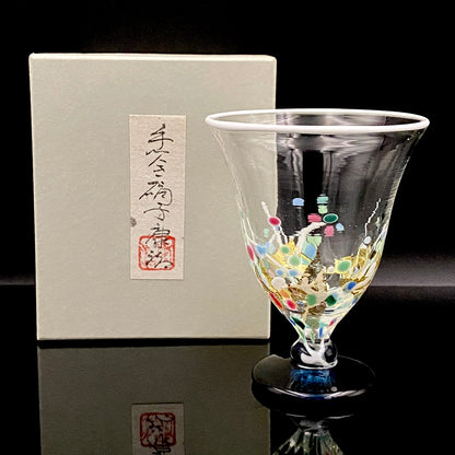 Koji Ishii Handmade Blown Glass Gilded Horseback Sake Cup White Glass Jellyfish #215