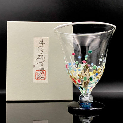 Koji Ishii Handmade Blown Glass Gilded Horseback Sake Cup White Glass Jellyfish #215