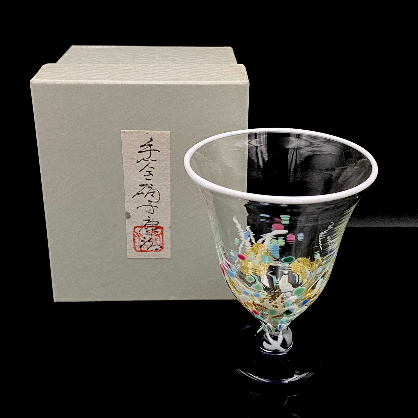 Koji Ishii Handmade Blown Glass Gilded Horseback Sake Cup White Glass Jellyfish #215