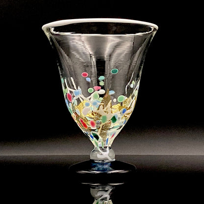Koji Ishii Handmade Blown Glass Gilded Horseback Sake Cup White Glass Jellyfish #215