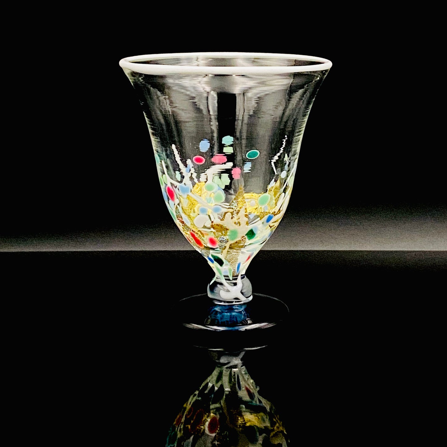 Koji Ishii Handmade Blown Glass Gilded Horseback Sake Cup White Glass Jellyfish #215