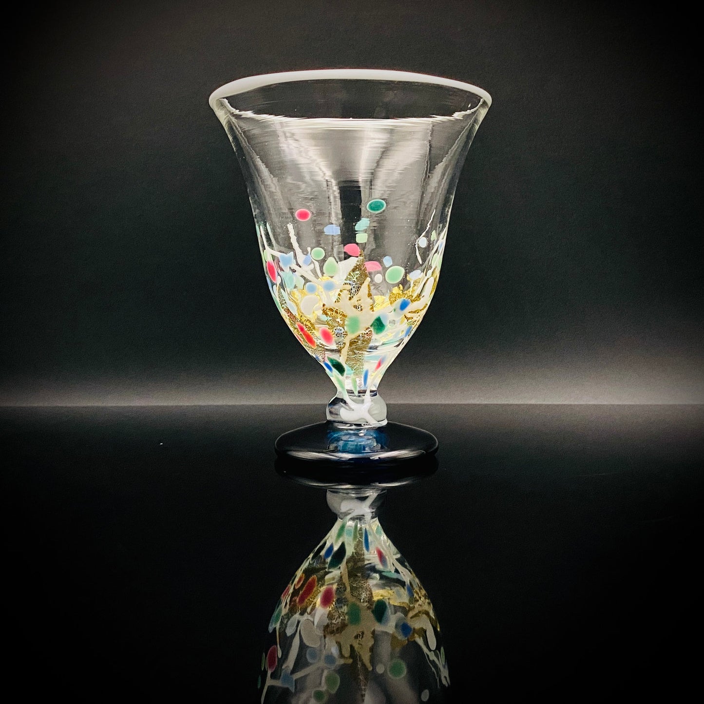 Koji Ishii Handmade Blown Glass Gilded Horseback Sake Cup White Glass Jellyfish #215