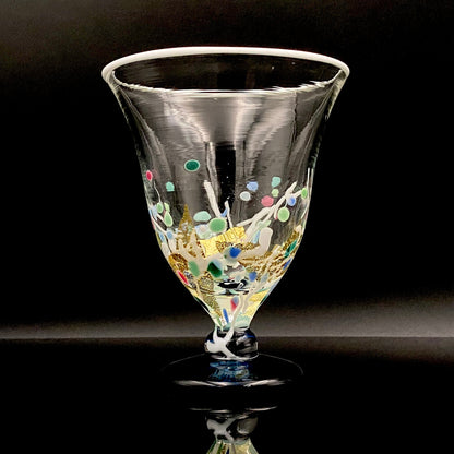 Koji Ishii Handmade Blown Glass Gilded Horseback Sake Cup White Glass Jellyfish #215