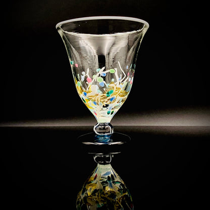 Koji Ishii Handmade Blown Glass Gilded Horseback Sake Cup White Glass Jellyfish #215