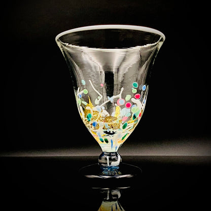 Koji Ishii Handmade Blown Glass Gilded Horseback Sake Cup White Glass Jellyfish #215