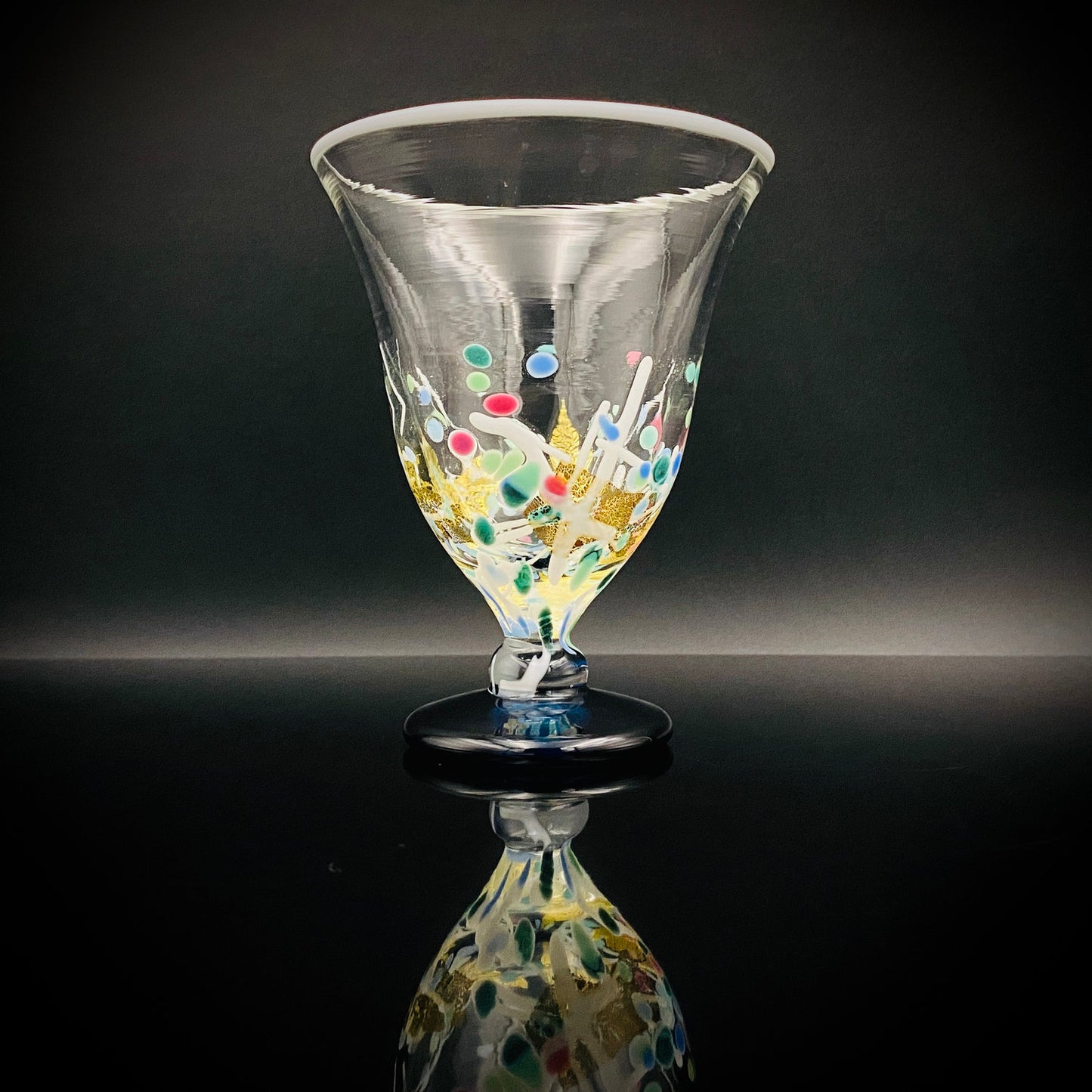 Koji Ishii Handmade Blown Glass Gilded Horseback Sake Cup White Glass Jellyfish #215
