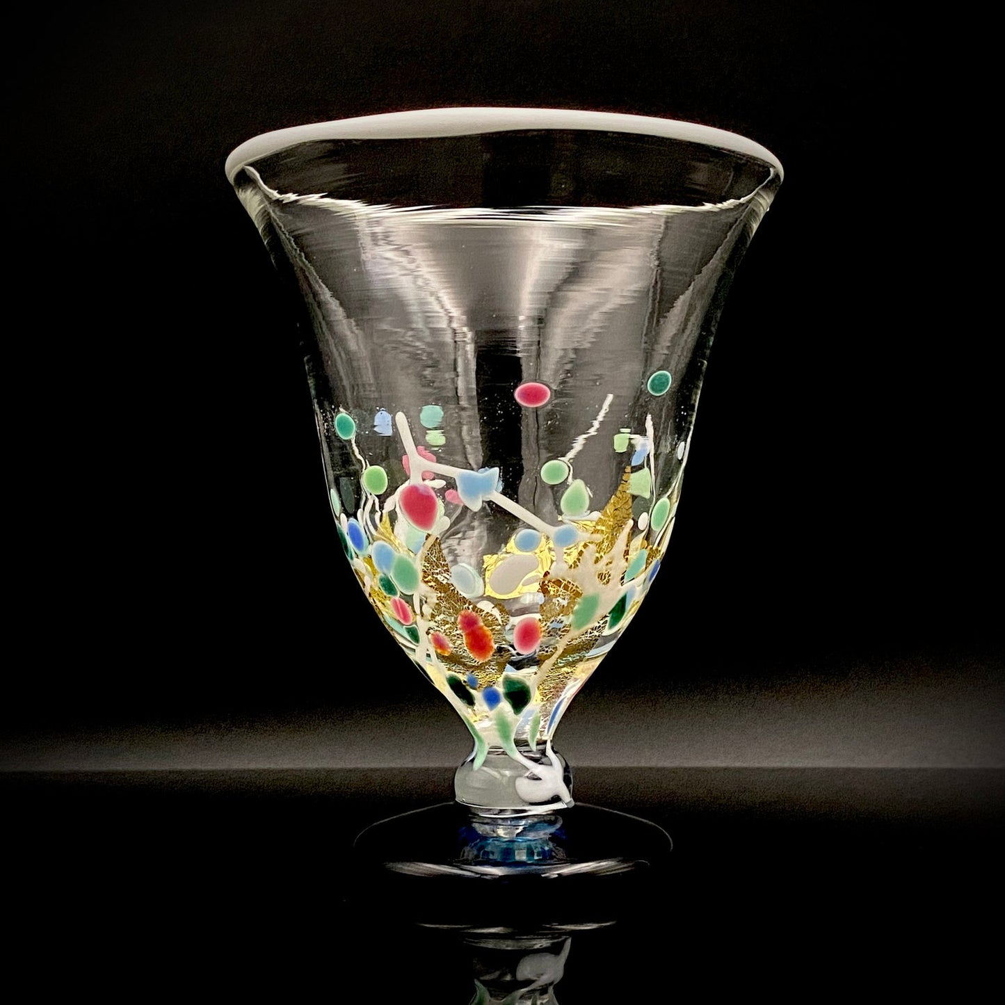 Koji Ishii Handmade Blown Glass Gilded Horseback Sake Cup White Glass Jellyfish #215