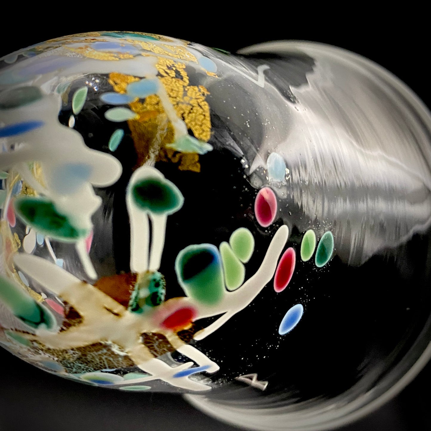 Koji Ishii Handmade Blown Glass Gilded Horseback Sake Cup White Glass Jellyfish #215