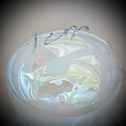 Koji Ishii Handmade Blown Glass Gilded Horseback Sake Cup White Glass Jellyfish #215
