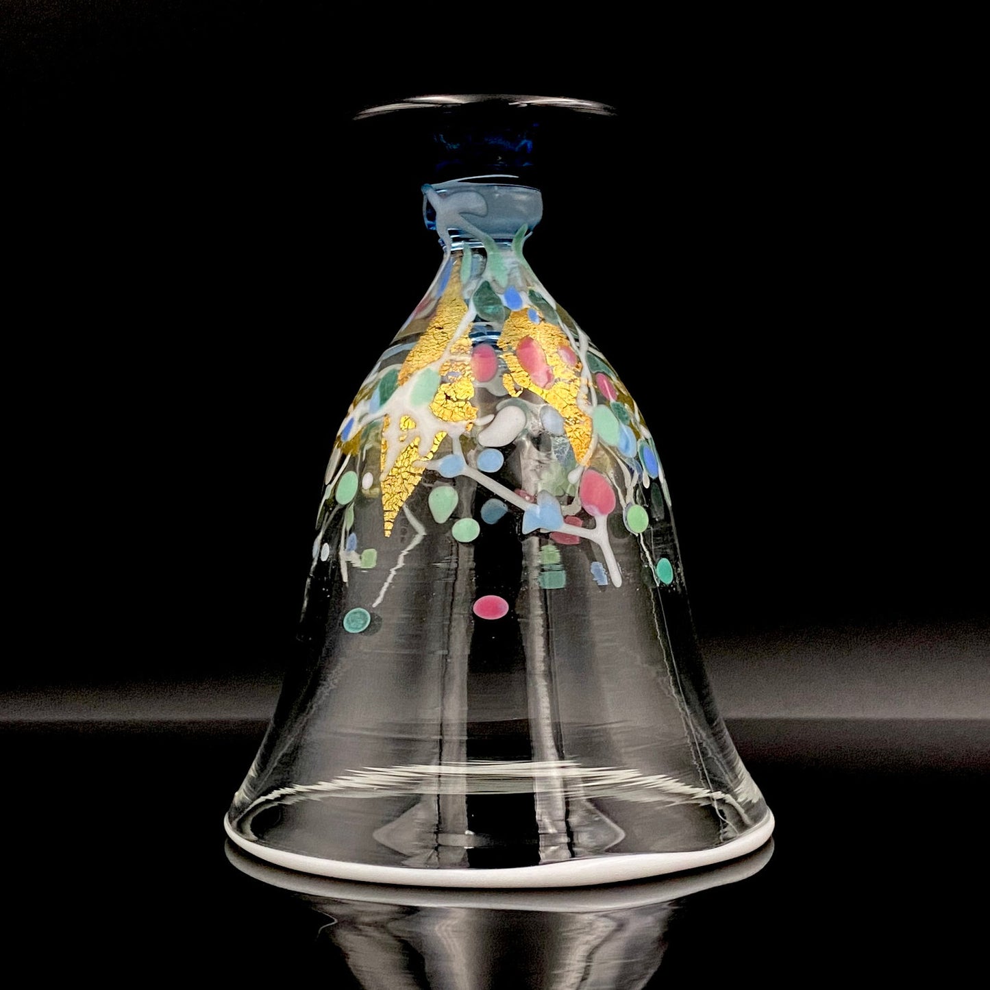 Koji Ishii Handmade Blown Glass Gilded Horseback Sake Cup White Glass Jellyfish #215