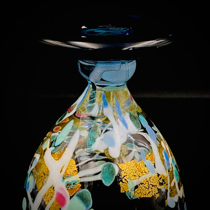 Koji Ishii Handmade Blown Glass Gilded Horseback Sake Cup White Glass Jellyfish #215