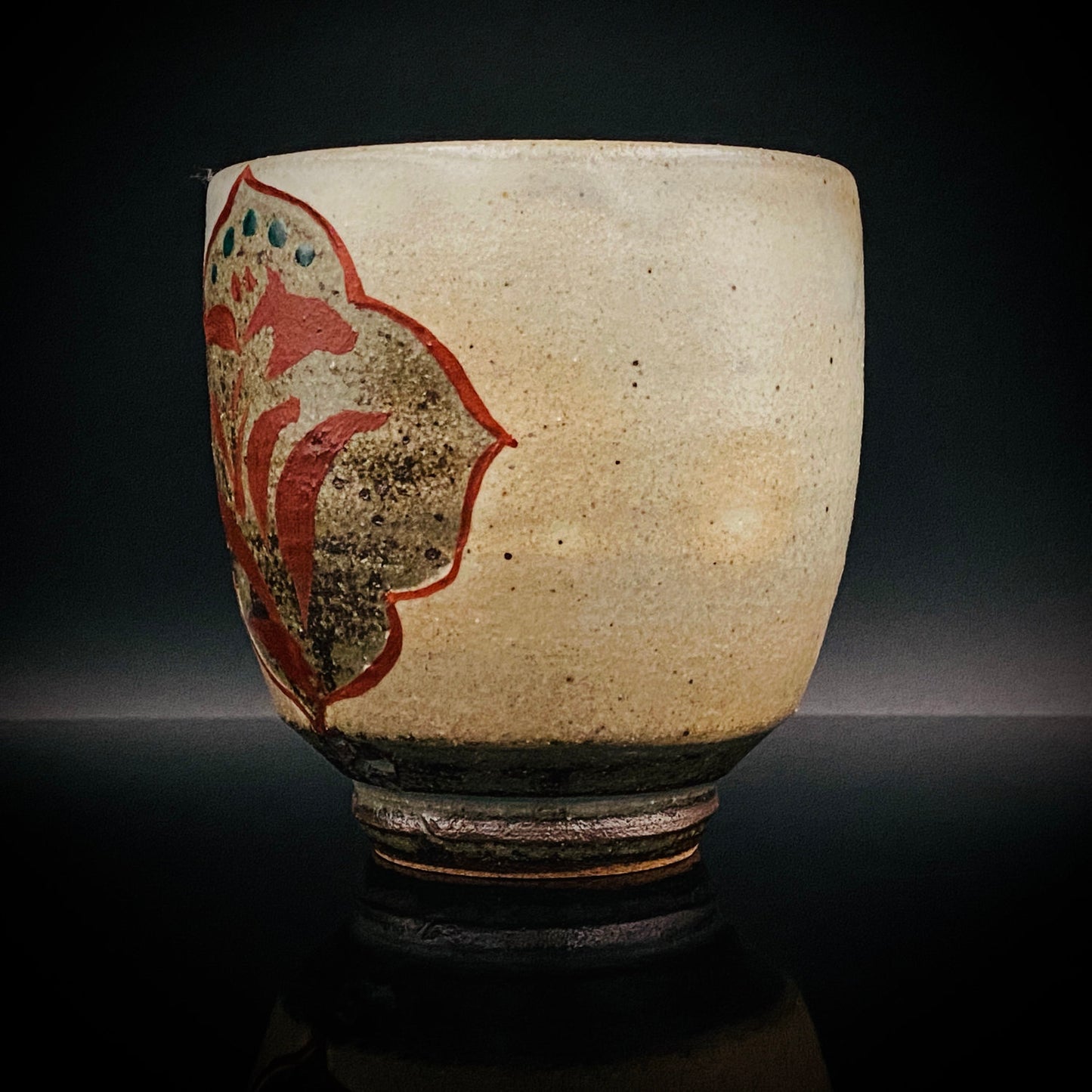 Kokugakai Member and Nojima Prize Winner Ken Matsuzaki, White-slip Red-painted Windowed Floral Sake Cup, Japanese Kogei, Ceramic Rock Cup #269