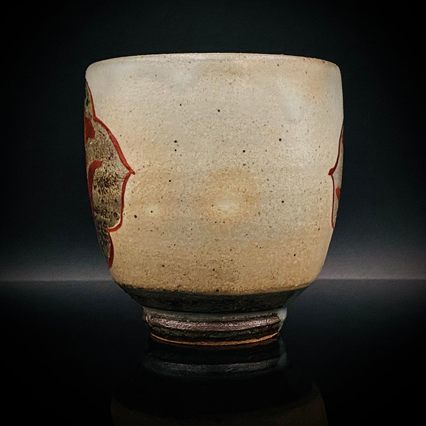 Kokugakai Member and Nojima Prize Winner Ken Matsuzaki, White-slip Red-painted Windowed Floral Sake Cup, Japanese Kogei, Ceramic Rock Cup #269
