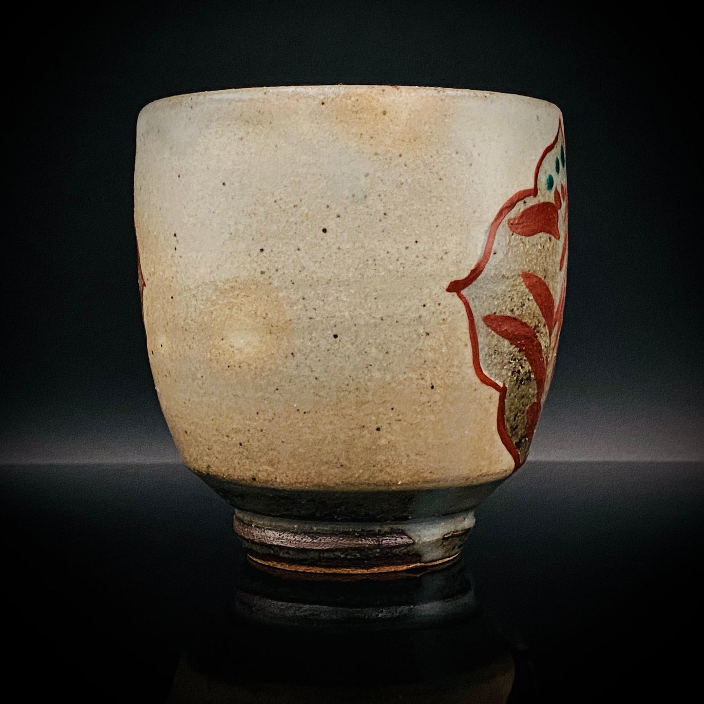 Kokugakai Member and Nojima Prize Winner Ken Matsuzaki, White-slip Red-painted Windowed Floral Sake Cup, Japanese Kogei, Ceramic Rock Cup #269