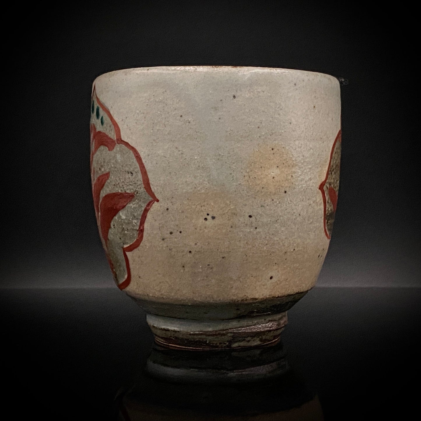 Kokugakai Member and Nojima Prize Winner Ken Matsuzaki, White-slip Red-painted Windowed Floral Sake Cup, Japanese Kogei, Ceramic Rock Cup #269