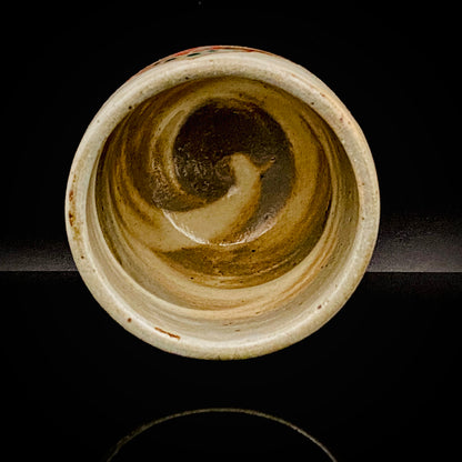 Kokugakai Member and Nojima Prize Winner Ken Matsuzaki, White-slip Red-painted Windowed Floral Sake Cup, Japanese Kogei, Ceramic Rock Cup #269
