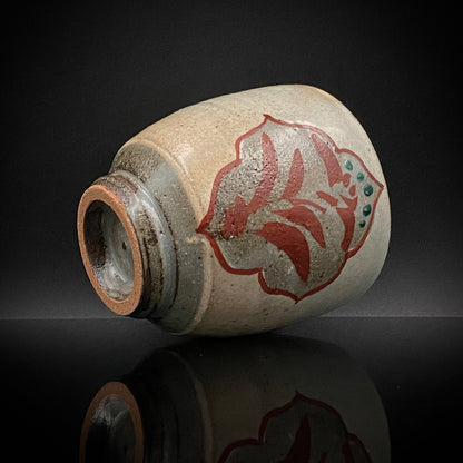 Kokugakai Member and Nojima Prize Winner Ken Matsuzaki, White-slip Red-painted Windowed Floral Sake Cup, Japanese Kogei, Ceramic Rock Cup #269