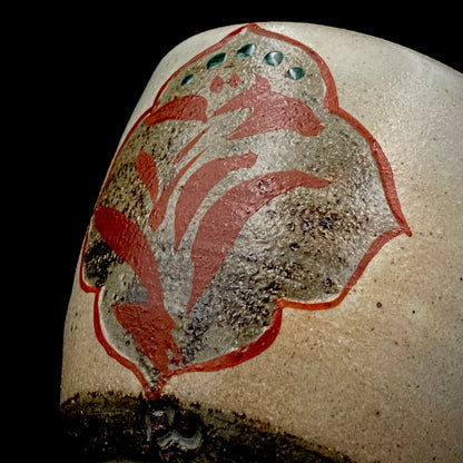 Kokugakai Member and Nojima Prize Winner Ken Matsuzaki, White-slip Red-painted Windowed Floral Sake Cup, Japanese Kogei, Ceramic Rock Cup #269