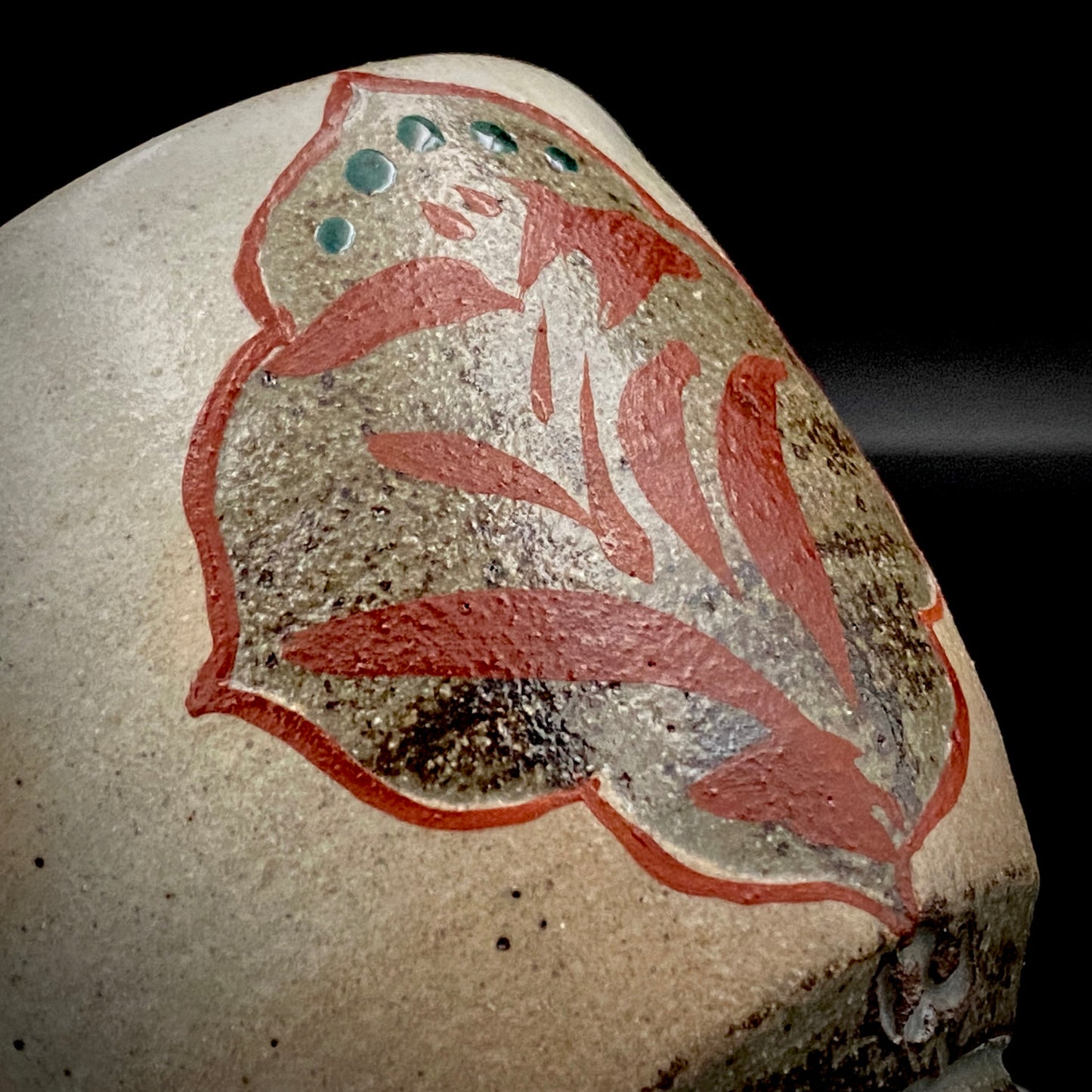Kokugakai Member and Nojima Prize Winner Ken Matsuzaki, White-slip Red-painted Windowed Floral Sake Cup, Japanese Kogei, Ceramic Rock Cup #269