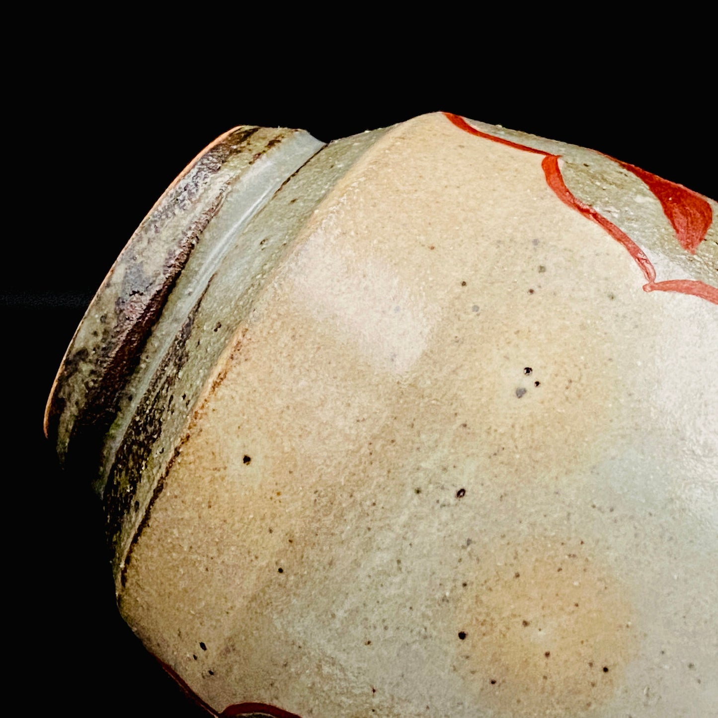Kokugakai Member and Nojima Prize Winner Ken Matsuzaki, White-slip Red-painted Windowed Floral Sake Cup, Japanese Kogei, Ceramic Rock Cup #269