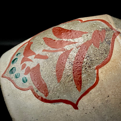 Kokugakai Member and Nojima Prize Winner Ken Matsuzaki, White-slip Red-painted Windowed Floral Sake Cup, Japanese Kogei, Ceramic Rock Cup #269