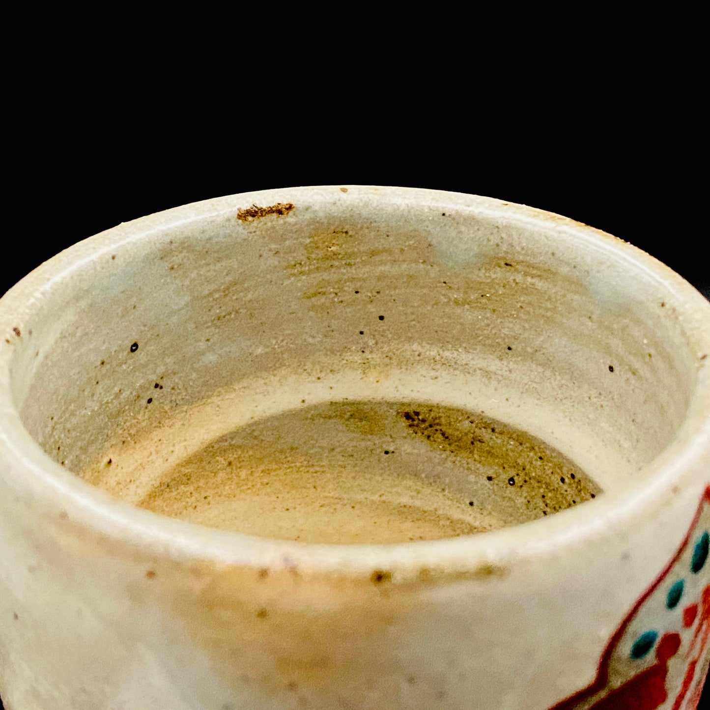Kokugakai Member and Nojima Prize Winner Ken Matsuzaki, White-slip Red-painted Windowed Floral Sake Cup, Japanese Kogei, Ceramic Rock Cup #269