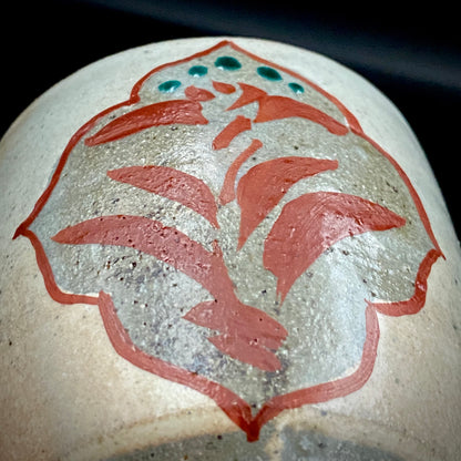Kokugakai Member and Nojima Prize Winner Ken Matsuzaki, White-slip Red-painted Windowed Floral Sake Cup, Japanese Kogei, Ceramic Rock Cup #269
