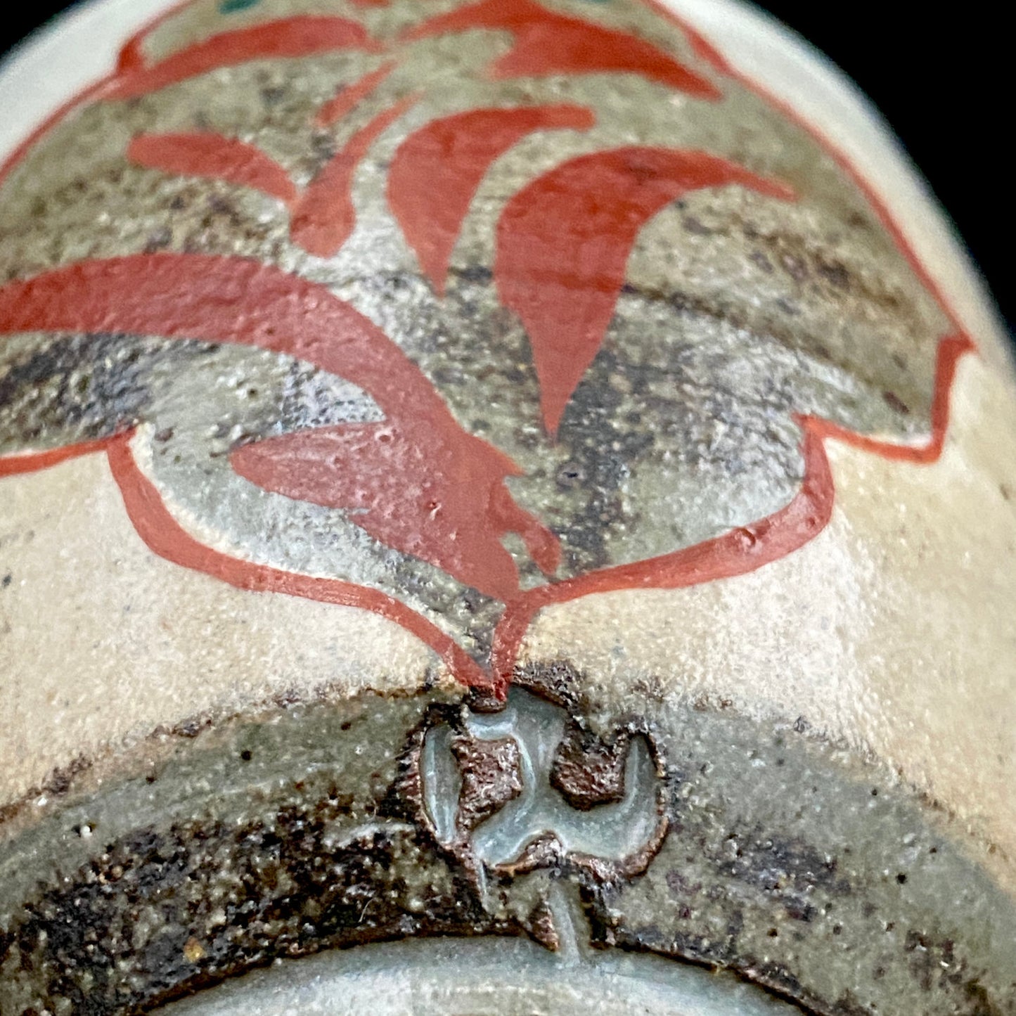 Kokugakai Member and Nojima Prize Winner Ken Matsuzaki, White-slip Red-painted Windowed Floral Sake Cup, Japanese Kogei, Ceramic Rock Cup #269