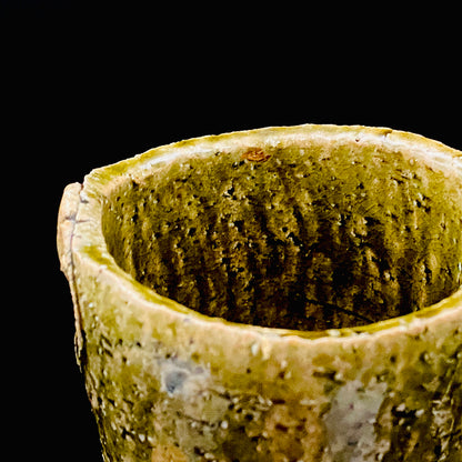 Winner of the Gold Prizes at the Prague and Vallauris International Ceramics Exhibitions, Founder of Sodeisha, Osamu Suzuki, "Return to Primitive Art," Bakushu-nomi Beer Mug Rock Glass with Yodo Gallery Ceramic History #271