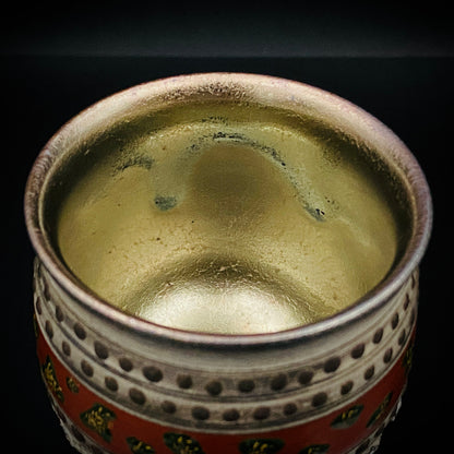 国画会三得利美术馆大奖展入选作家 北川宏幸（Kitagawa Hiroyuki）作 烧〆打刻纹马上杯 日式古典陶器品酒杯 #274