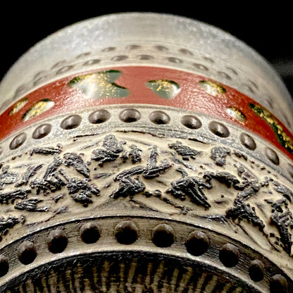 国画会三得利美术馆大奖展入选作家 北川宏幸（Kitagawa Hiroyuki）作 烧〆打刻纹马上杯 日式古典陶器品酒杯 #274