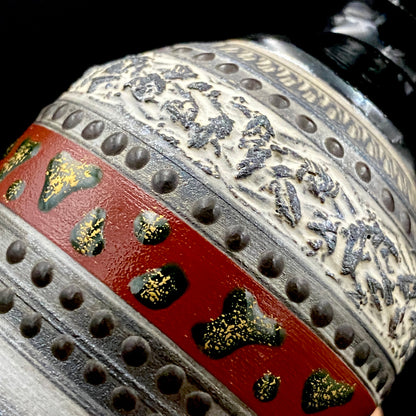国画会三得利美术馆大奖展入选作家 北川宏幸（Kitagawa Hiroyuki）作 烧〆打刻纹马上杯 日式古典陶器品酒杯 #274